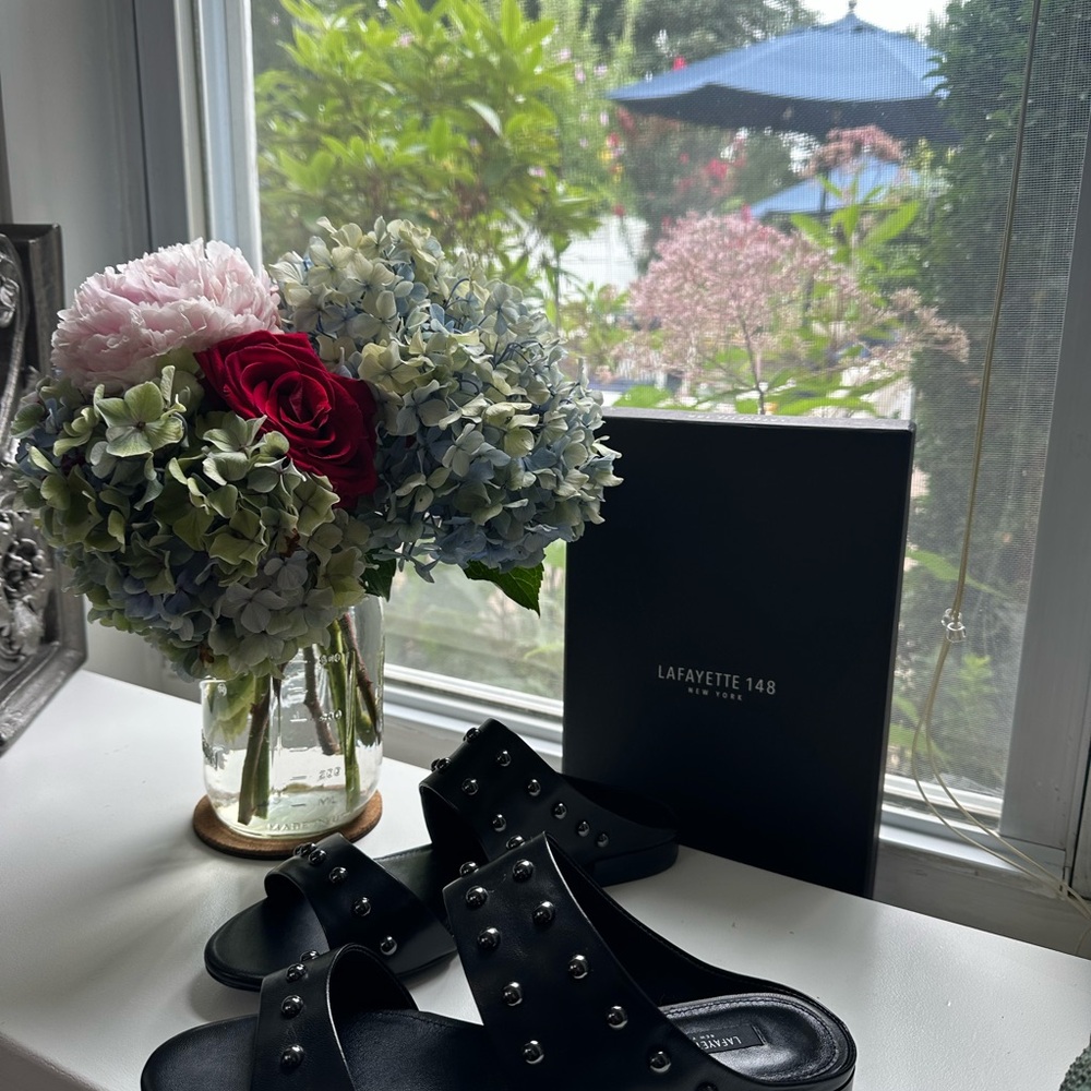 Lafayette 148 Black Studded Sandals - Picture 2 of 5